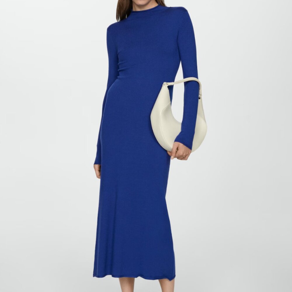 MANGO Perkins-neck knitted dress - XS